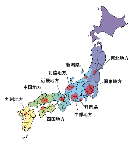 全国の撚糸産地 地図